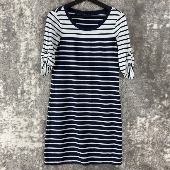 Tommy Hilfiger Size XS Striped Cotton Blend Stretch Shirt Dress White Navy - Picture 1 of 8